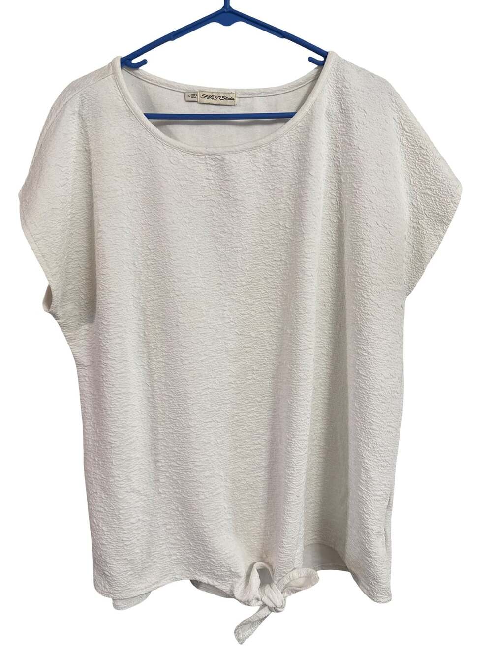 FLT Studio Top Size XL White Textured Short Sleeve Front Tie Blouse